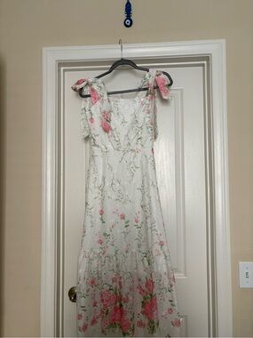 SHEIN White Floral Maxi Dress with Pink & Green Print